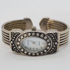 Studio‎ Women's Open Cuff Watch 20MM Black Gray Tone Bracelet 5.5" New Battery